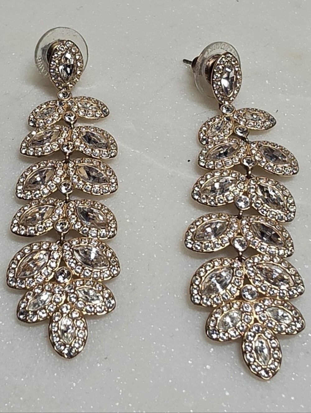 Swarovski Earrings - Gold-Tone Crystal Cascading Leaf Statement Earrings - Picture 1 of 5